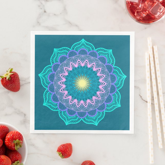 Färgrik mandala på blå bakgrund pappersservett (Insitu)