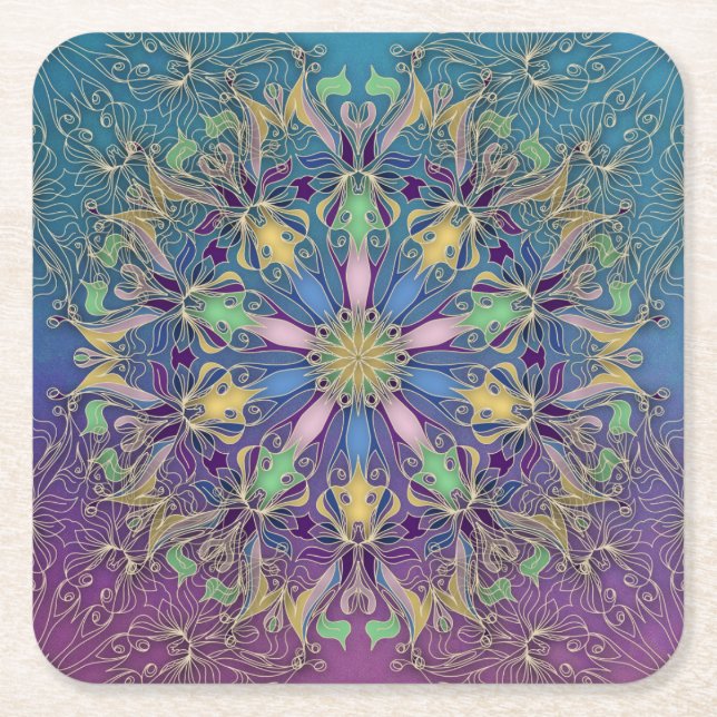 Färgrik Mandala Pappersunderlägg Underlägg Papper Kvadrat (Framsidan)