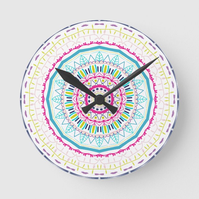 färgrik mandala rund klocka (Framsida)