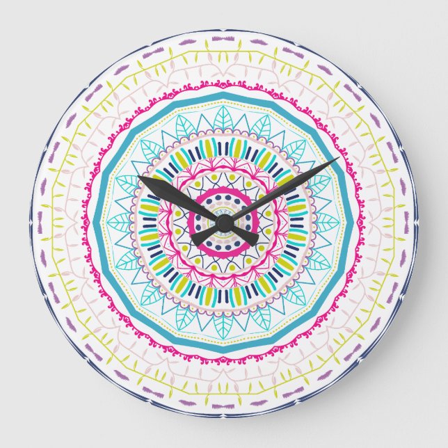 färgrik mandala stor klocka (Framsida)