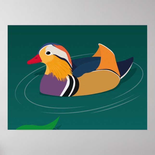 Färgrik Mandarinand Modern konst på grönt Poster (Framsidan)