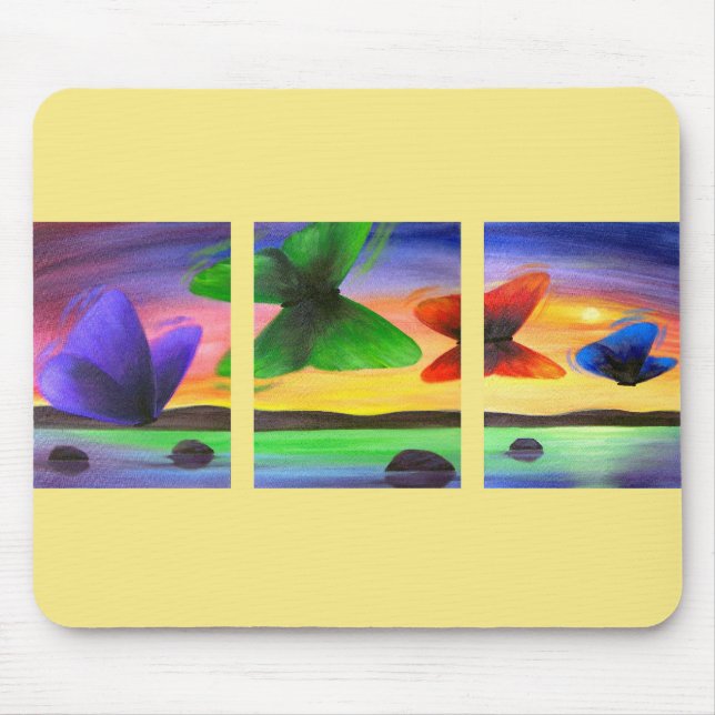 Färgrik mång- fjärilsmålning - musmatta (Framsidan)