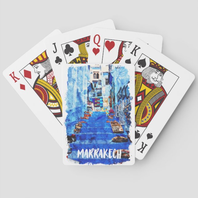 Färgrik Marrakech Marocko Arkitektur Akvarell Casinokort (Baksidan)