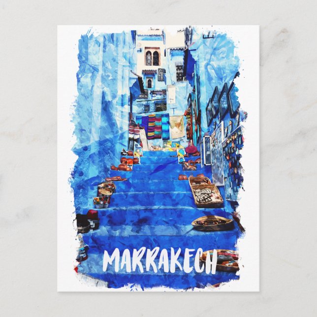 Färgrik Marrakech Marocko Arkitektur Akvarell Vykort (Framsida)