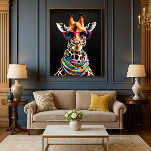 Färgrik Maximalistisk Rolig Giraff Konsttryck Poster
