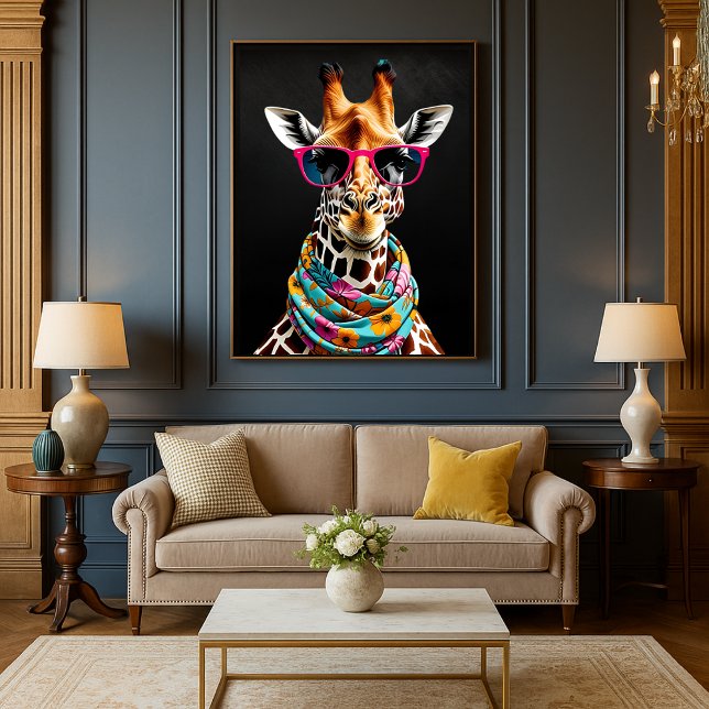 Färgrik Maximalistisk Rolig Giraff Konsttryck  Poster (Colorful Maximalist Fun Giraffe Art Print Mockup 1)
