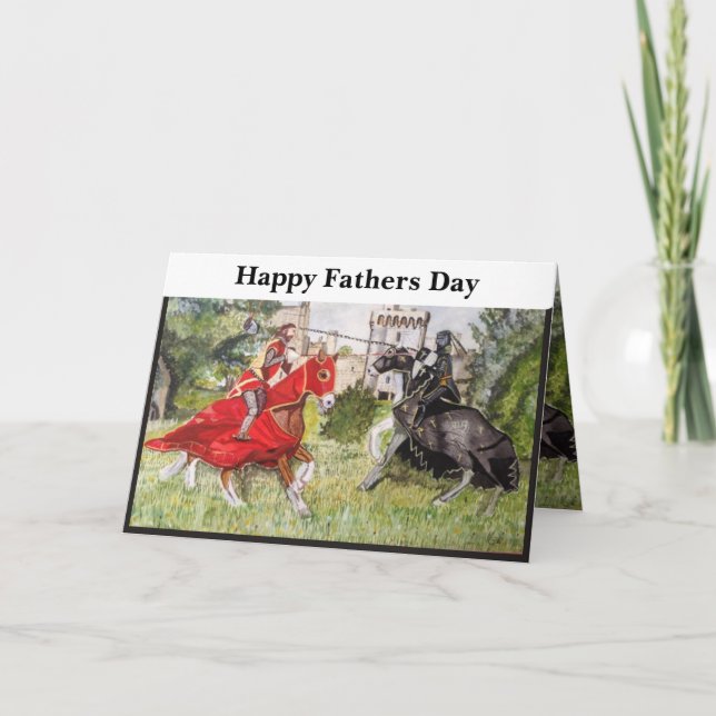 Färgrik medeltida tornerspel fadersdag kort (Framsida)