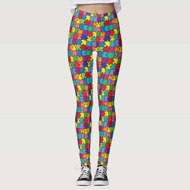 Färgrik medvetenhet för pusselbietAutism Leggings (Framsida)