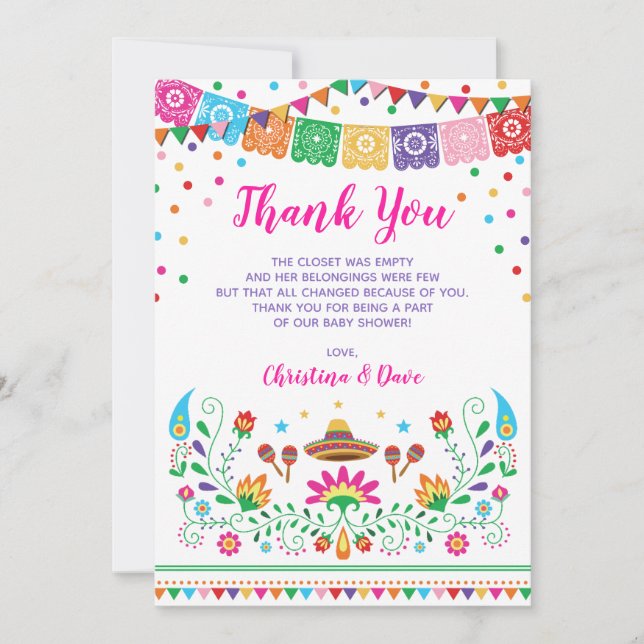 Färgrik mexicansk baby shower för tack kort (Framsida)