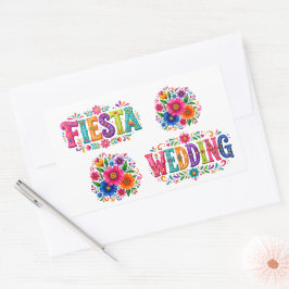 Färgrik mexikansk blomsterbröllop rektangulärt klistermärke