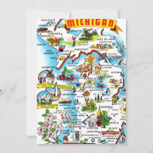 Färgrik Michigan-karta 5x7 Stor vykort