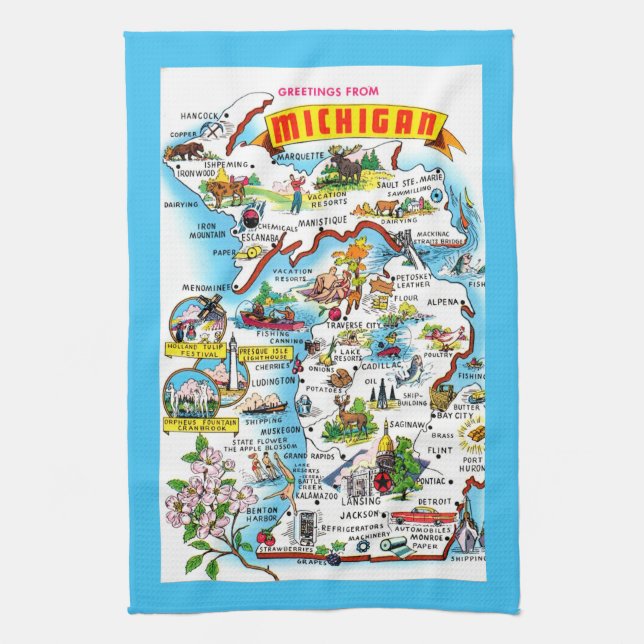 Färgrik Michigan-karta Kökshandduk (Vertikal)