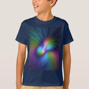 Färgrik modern abstrakt fraktal konst i blått t shirt