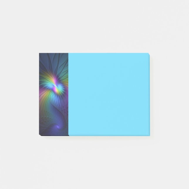 Färgrik modern abstrakt fraktalkonst i blått post-it block (Framsida)