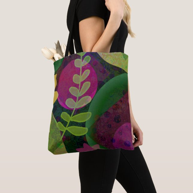 Färgrik Modern Abstrakt Konst Botanisk Blommig Tygkasse (Närbild)