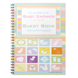 Färgrik modern baby showergästbok anteckningsbok med spiral
