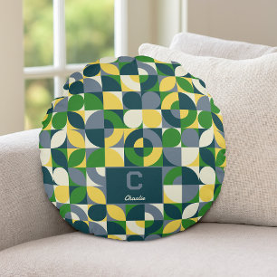 Färgrik Modern Bauhaus Abstrakt Geometrisk Mönster Rund Kudde
