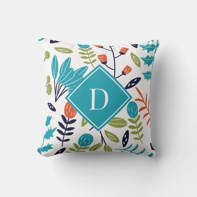 Färgrik Modern Blommönster Monogram Kudde (Framsida)
