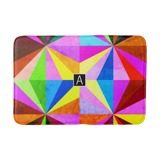 Färgrik Modern Flerfärgad Geometrisk | Monogram Badrumsmatta (Framsidan)