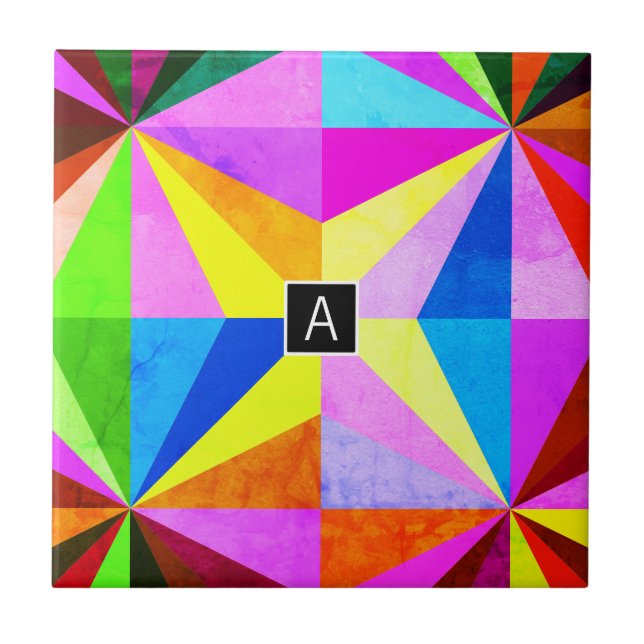 Färgrik Modern Flerfärgad Geometrisk | Monogram Kakelplatta (Framsidan)
