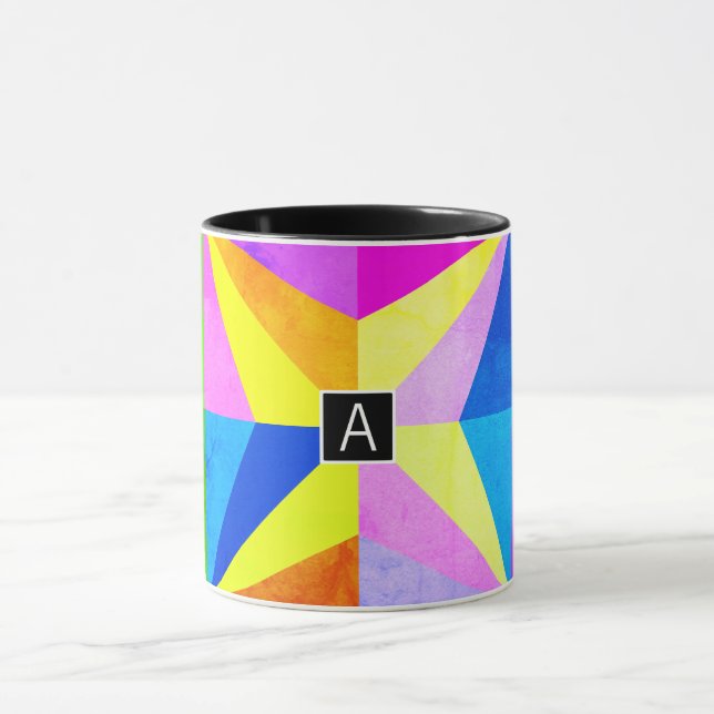 Färgrik Modern Flerfärgad Geometrisk | Monogram Mugg (Center)