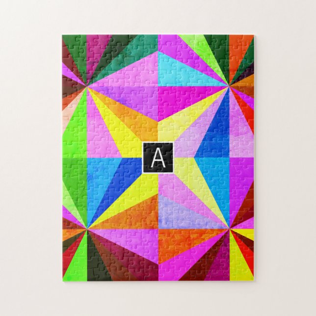 Färgrik Modern Flerfärgad Geometrisk | Monogram Pussel (Vertikal)