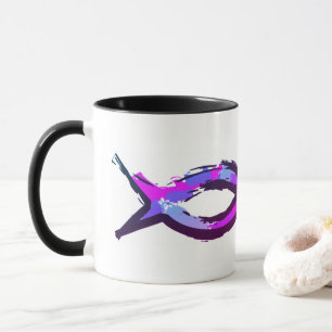 Färgrik modern Itchus kristen fisk - blått/lila Mugg