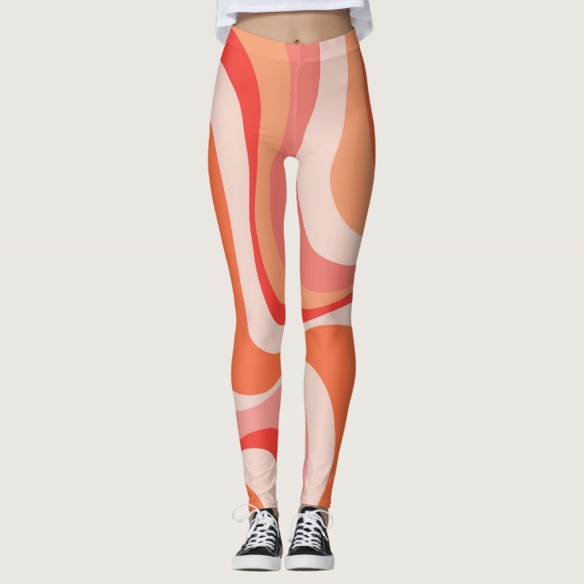 Färgrik modern retro vågor design leggings (Framsida)