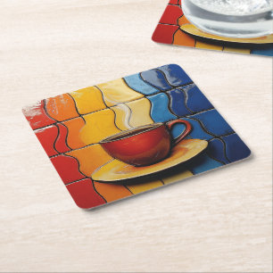 Färgrik modern röd kaffekopp underlägg papper kvadrat