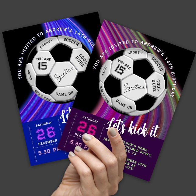 Färgrik Modern Sportig Fotboll Födelsedag Inbjudningar (Skapare uppladdad)