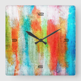 Färgrik Modern Trästruktur Bakgrund #10 Fyrkantig Klocka
