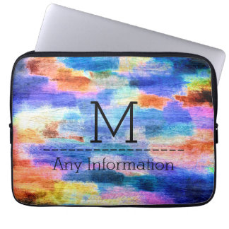 Färgrik Modern Trästruktur Monogram #4 Laptop Sleeve