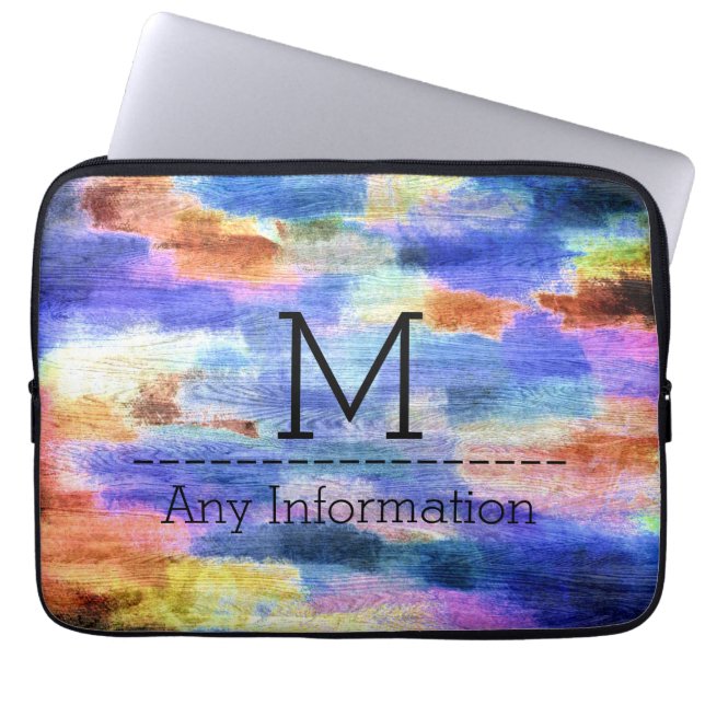 Färgrik Modern Trästruktur Monogram #4 Laptop Sleeve (Framsidan)