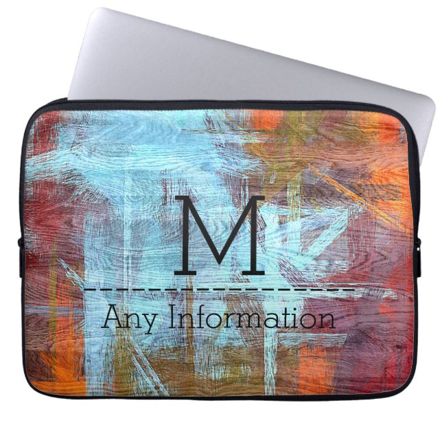 Färgrik Modern Trästruktur Monogram Laptop Sleeve (Framsidan)