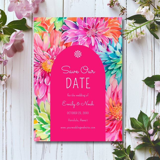 Färgrik Modern Tropisk Akvarell Blommig Bröllop Spara Datumet (Skapare uppladdad)