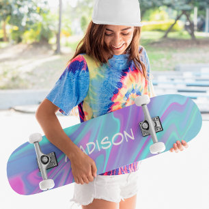 Färgrik Modernt Flickaktigt Blått Rosa Flytande Ma Mini Skateboard Bräda 18,5 Cm
