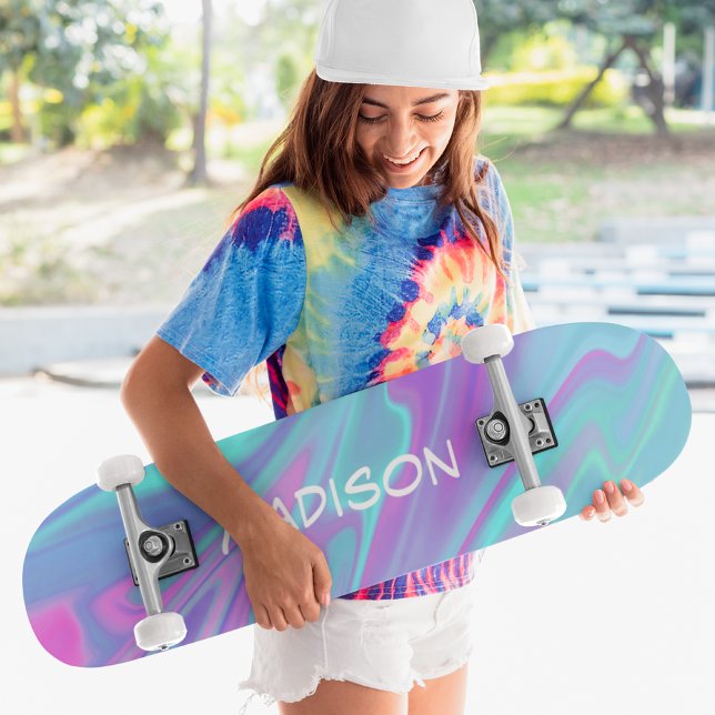 Färgrik Modernt Flickaktigt Blått Rosa Flytande Ma Mini Skateboard Bräda 18,5 Cm (Skapare uppladdad)