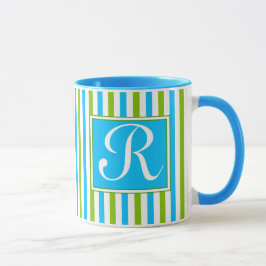 Färgrik Monogram för blått- och gröntrandmönster Mugg