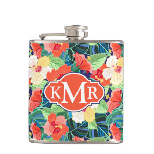Färgrik Monogram för hibiskusmönster Fickplunta
