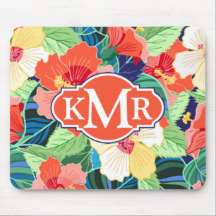 Färgrik Monogram för hibiskusmönster Musmatta