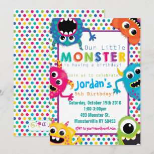 Färgrik monsterfödelsedagsfest inbjudan