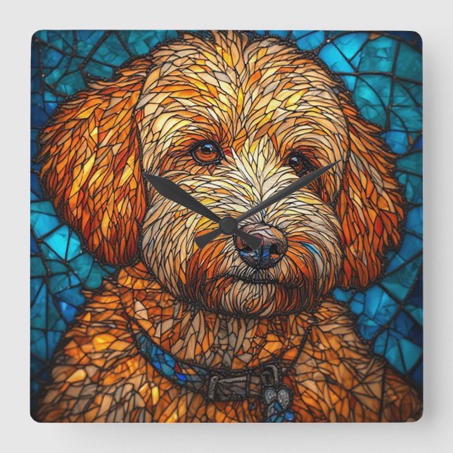 Färgrik mosaik hund fyrkantig klocka (Framsida)