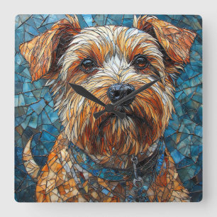 Färgrik mosaik hund fyrkantig klocka