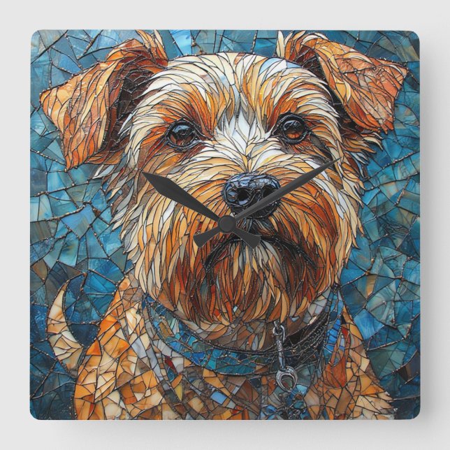 Färgrik mosaik hund fyrkantig klocka (Framsida)