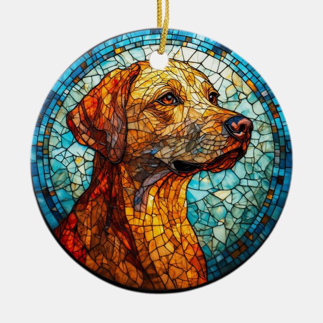 Färgrik mosaik hund julgransprydnad keramik (Framsidan)