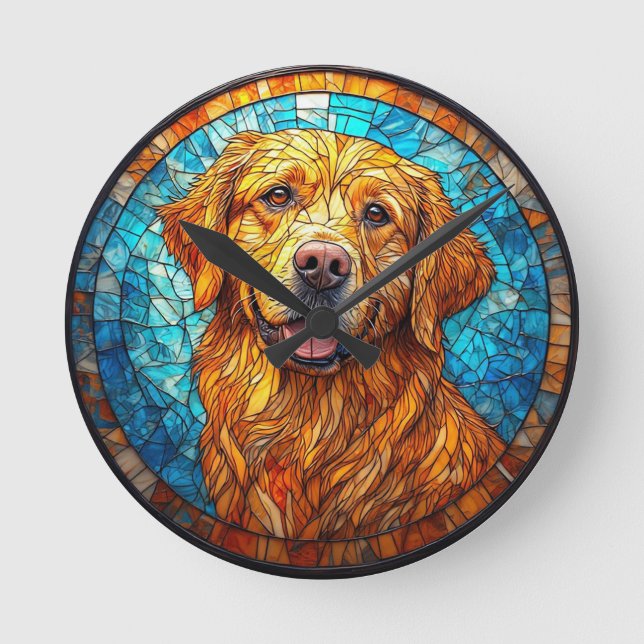 Färgrik mosaik hund rund klocka (Framsida)
