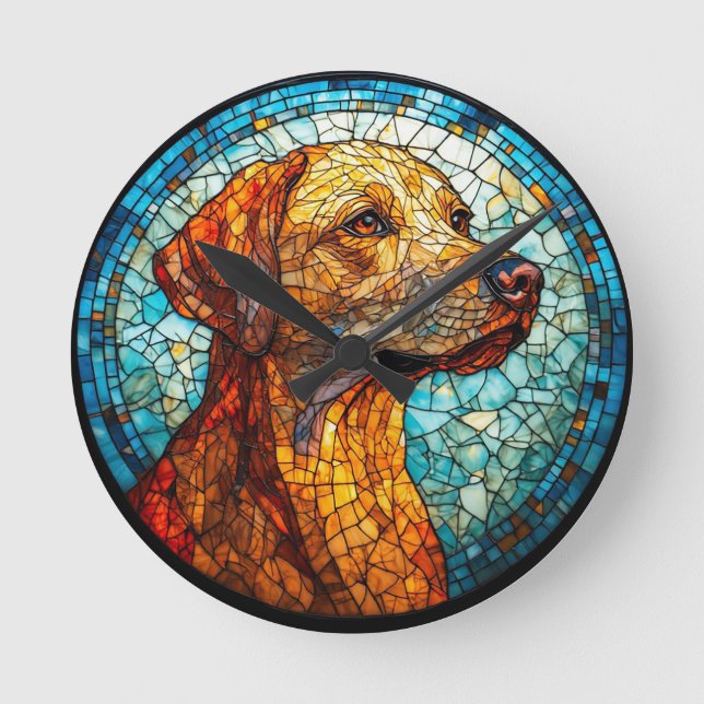 Färgrik mosaik Hund Rund Klocka (Framsida)
