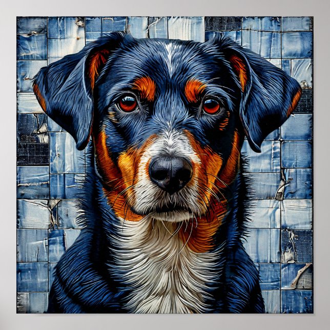 Färgrik mosaik Hundporträtt i kakelstil | Poster (Framsidan)