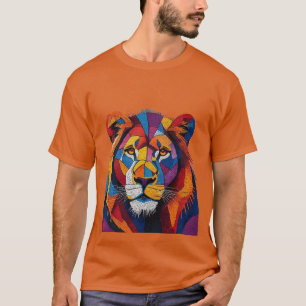 Färgrik mosaik lejon skulptur t shirt