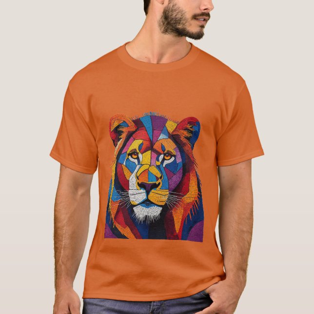 Färgrik mosaik lejon skulptur t shirt (Framsida)